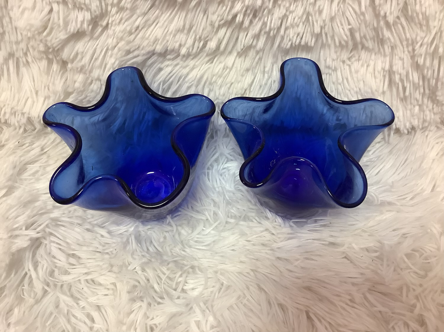 2 Handkerchief style cobalt blue glass vase image 3