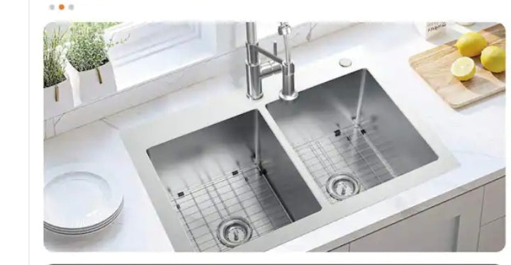 Tight Radius Drop-in/Undermount 18G Stainless Steel 33 in. 2-Hole 50/50 Double B image 7