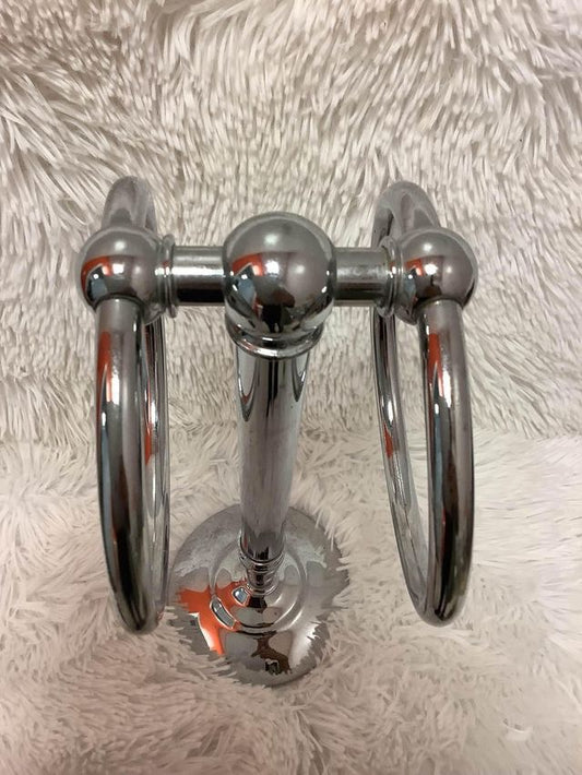 Silver two ring towel holder image 1