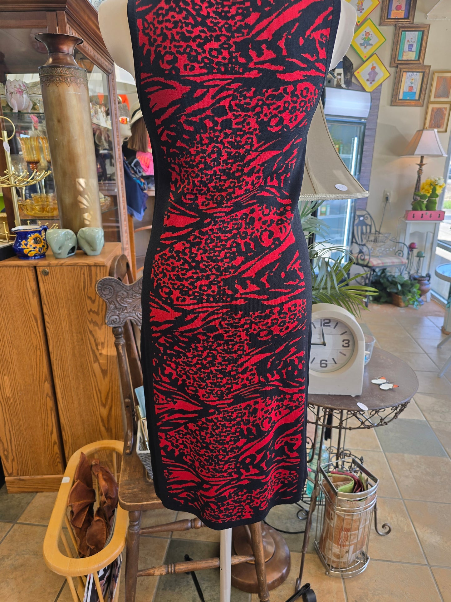Black and red stretch dress size M image 7
