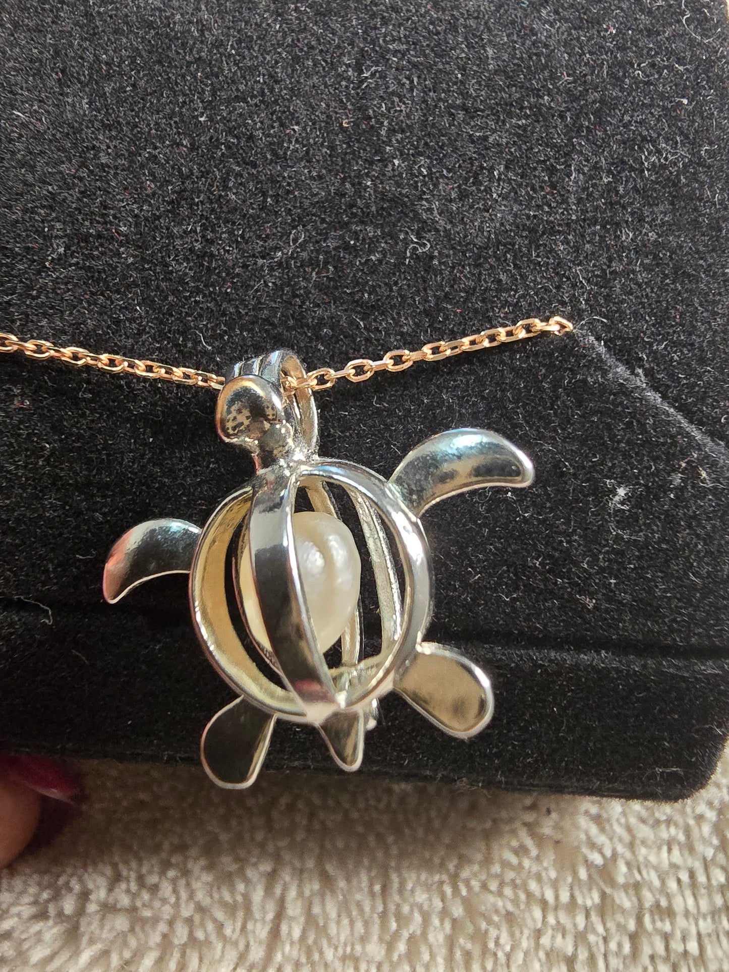 Silver color Sea Turtle Pearl Pendant Necklace image 4