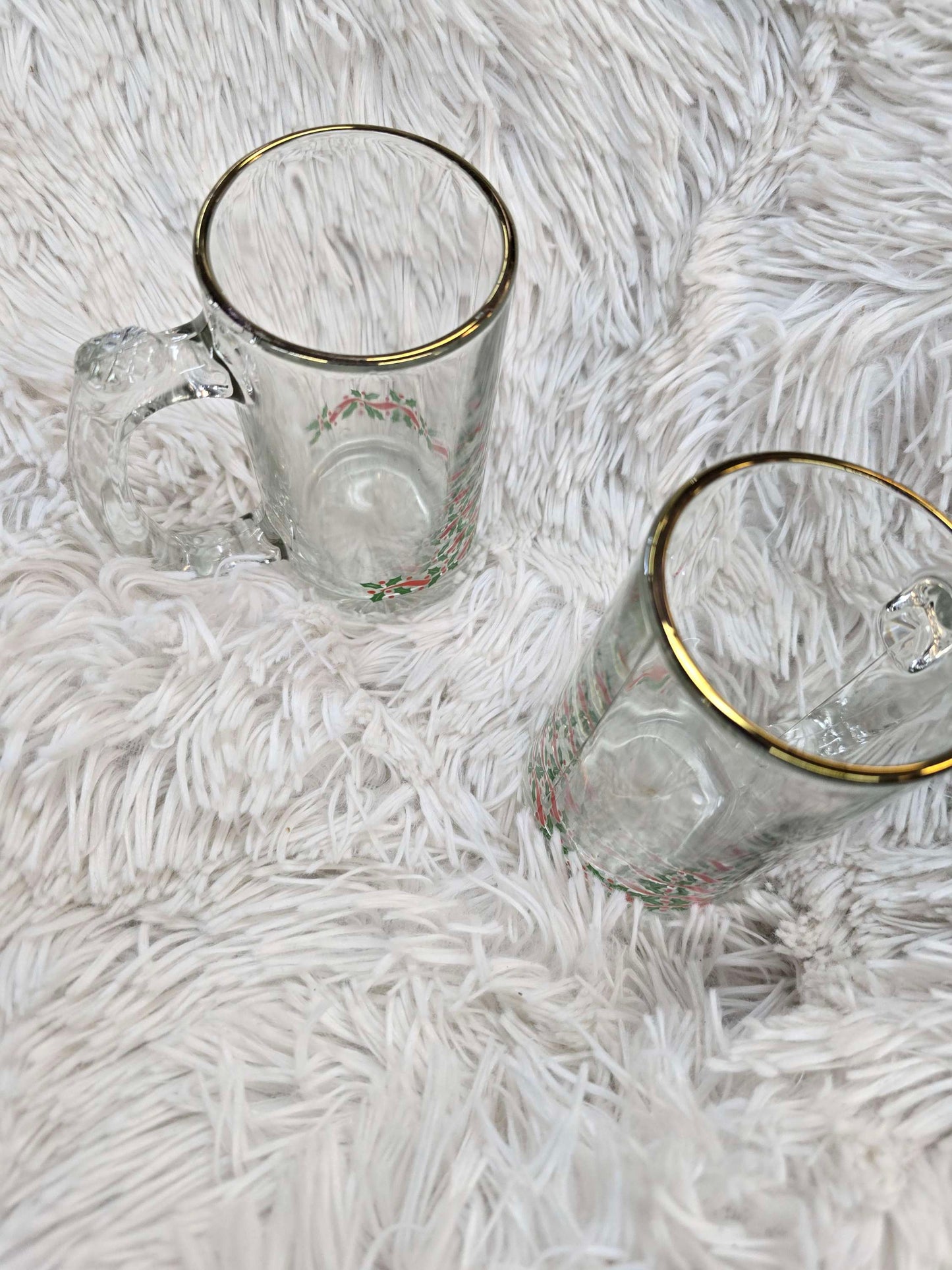 Set of 2 Vintage Holly Berry Mistletoe Christmas Beer Mugs w/ Gold Rim image 6