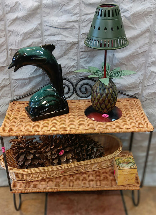 2 tier wicker and metal hanging shelf 15x18x9 image 1