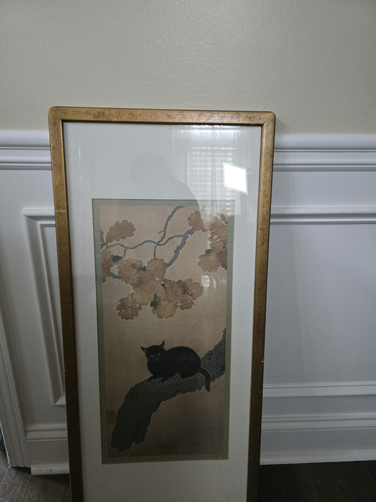 Hishida shunso black cat wall art framed 35.5x16.5 image 1