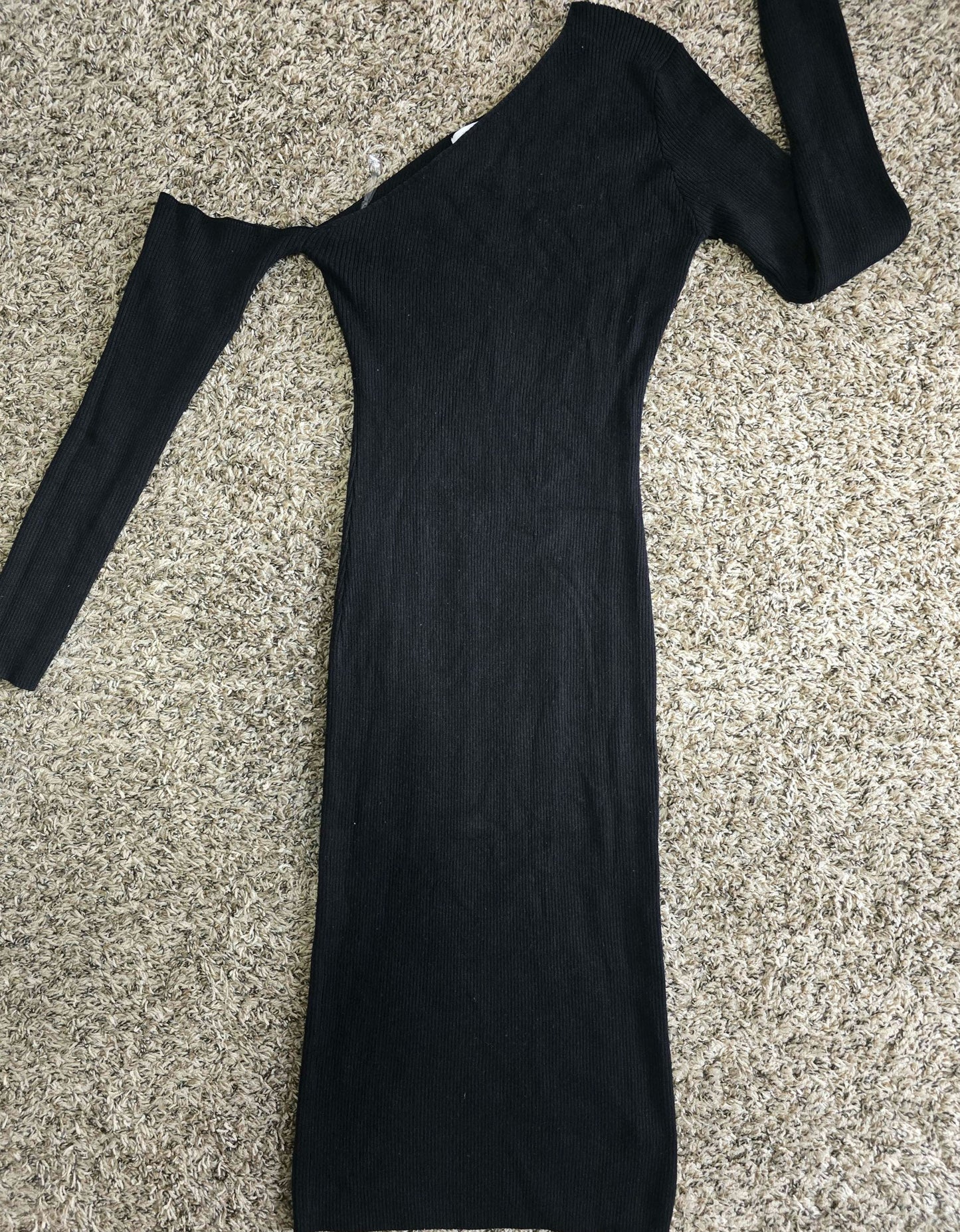 Madrag Black Ribbed One-Shoulder Midi Dress Size XL image 3