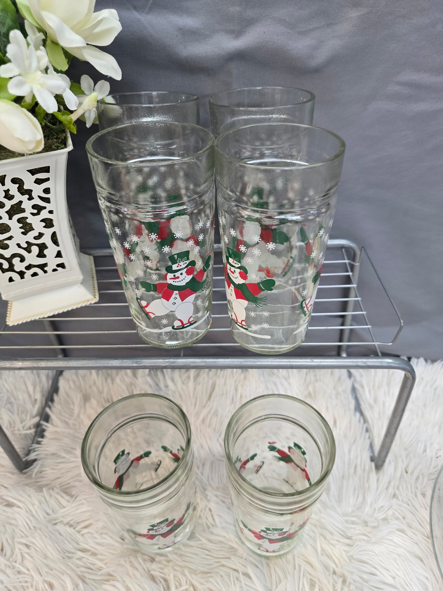 Anchor Hocking Skating Snowmen Jelly Jar Drinking Glasses set of 6 image 5