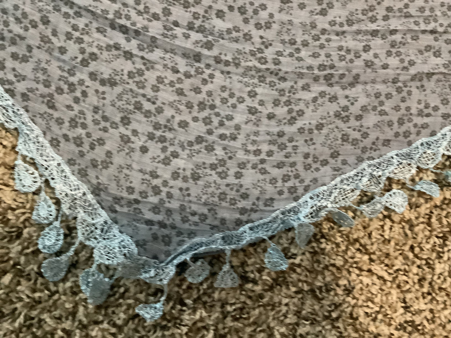 Light Blue Sheer Floral Triangle Scarf with Lace Trim – Boho Chic Style image 5