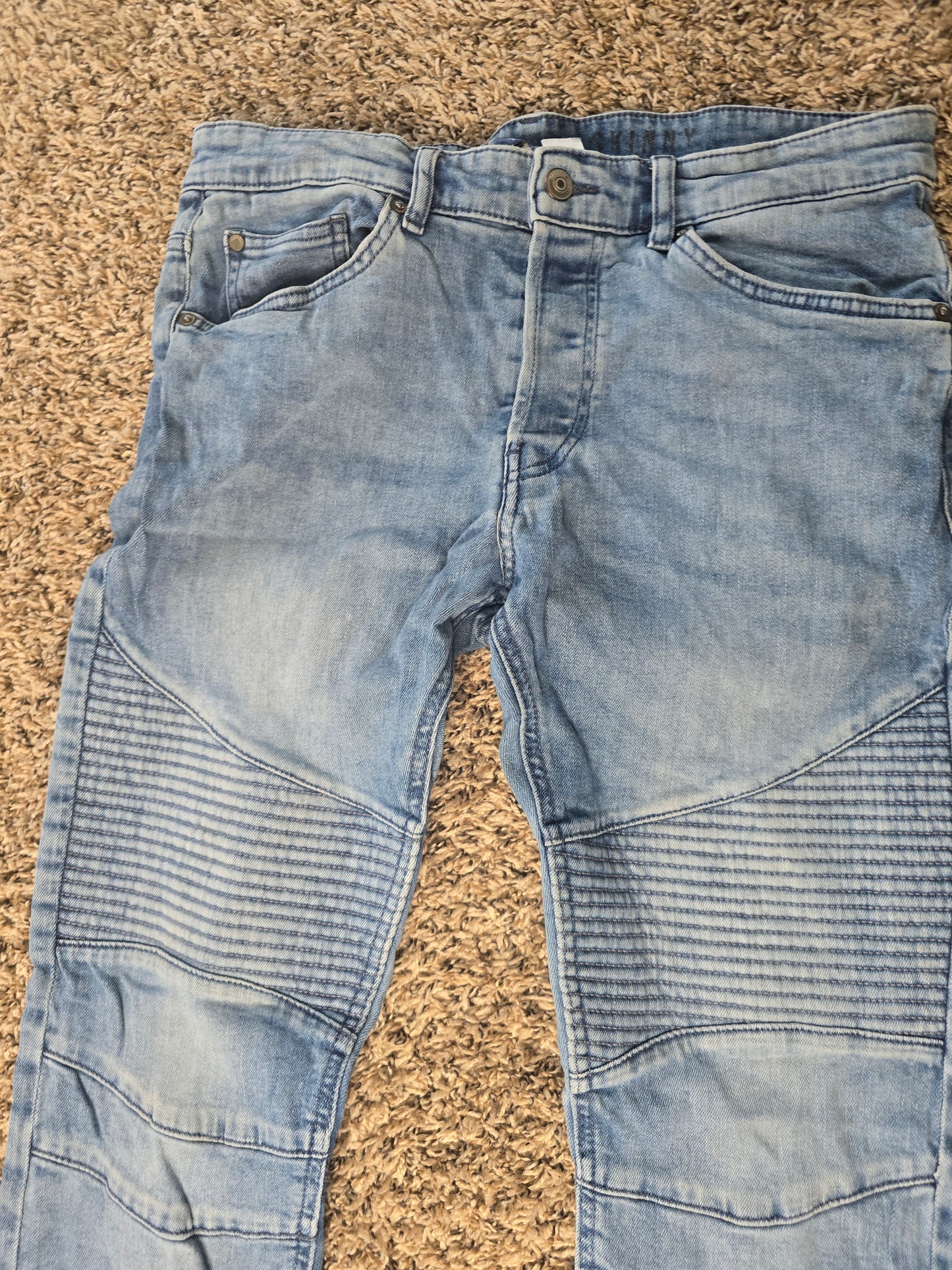 Men’s Divided Moto Jeans Size 33 Light Wash Slim Fit Ribbed Knee Biker Denim image 4
