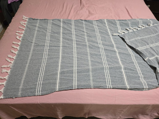 Scarf/throw stripped blue/gray 58x28 image 1