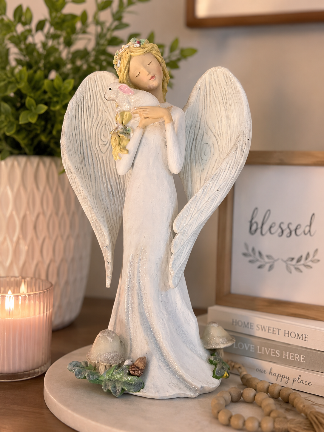 Angel with Bunny Figurine – Inspirational Home Décor Statue