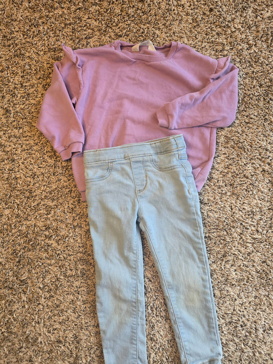 Girls H&M & Levi’s 2-Piece Outfit Set – Purple Sweatshirt & Light Wash Jeggings – Size 3T/4T