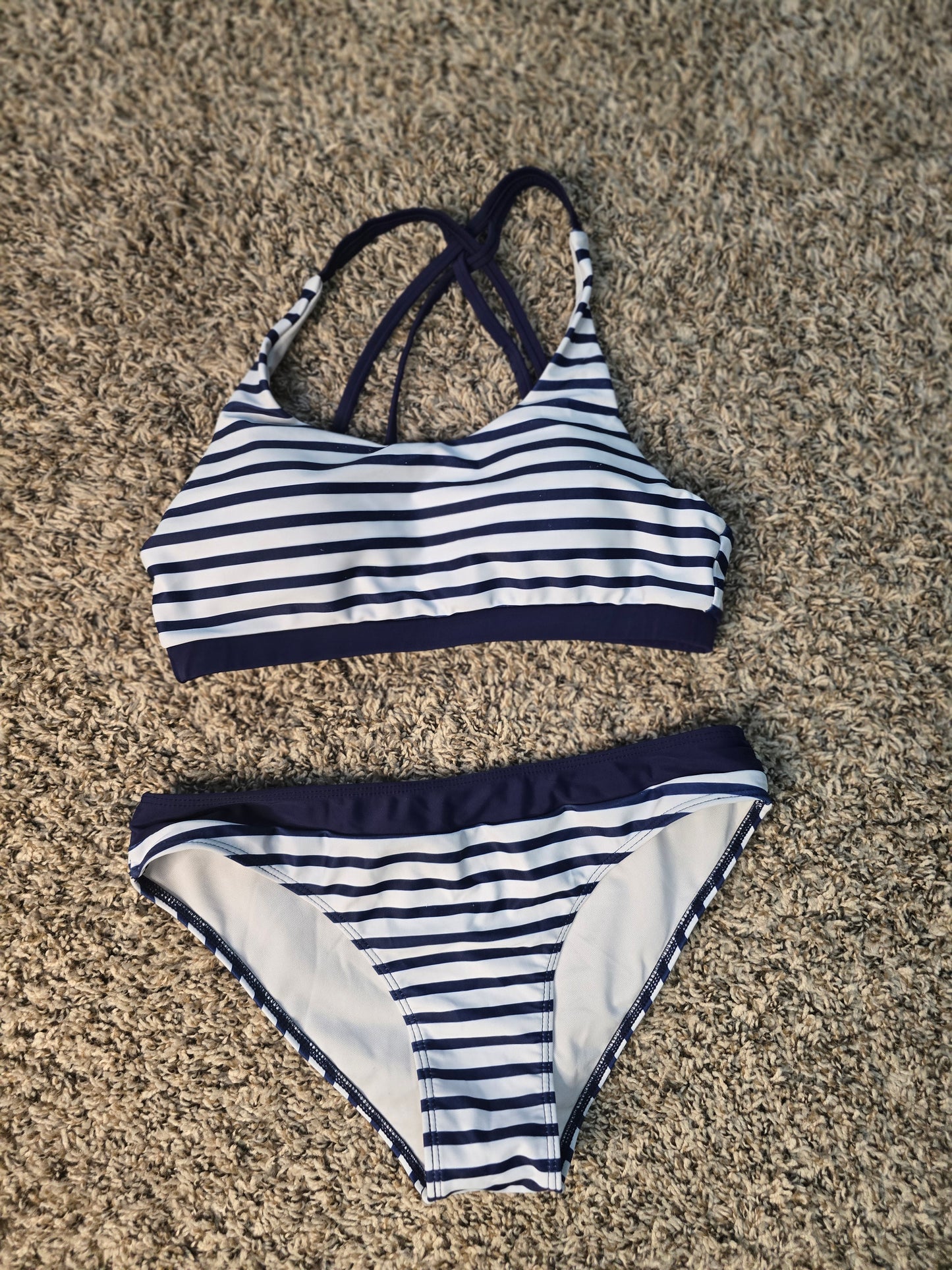 Navy & White Striped Two-Piece Bikini Swimsuit