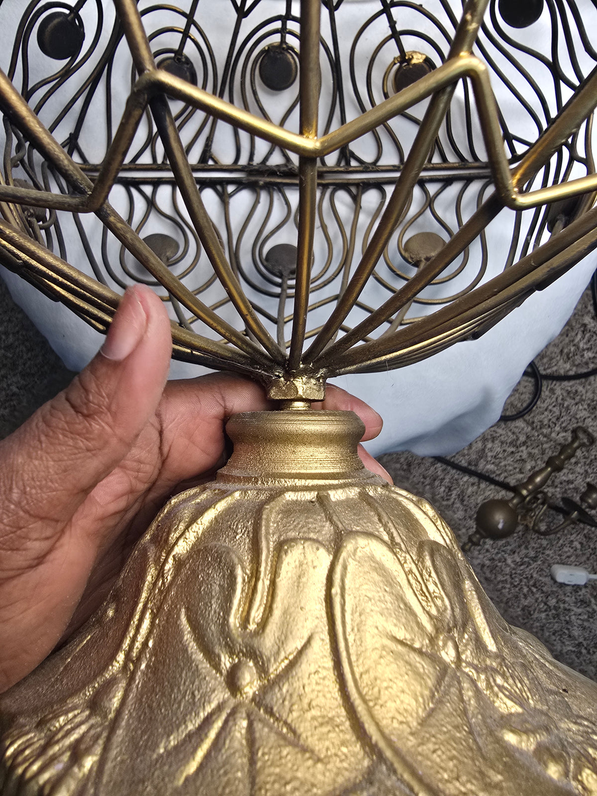 Ornate Gold Metal Wire Pedestal Basket with Lid Decorative Centerpiece