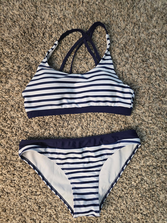 Navy & White Striped Two-Piece Bikini Swimsuit