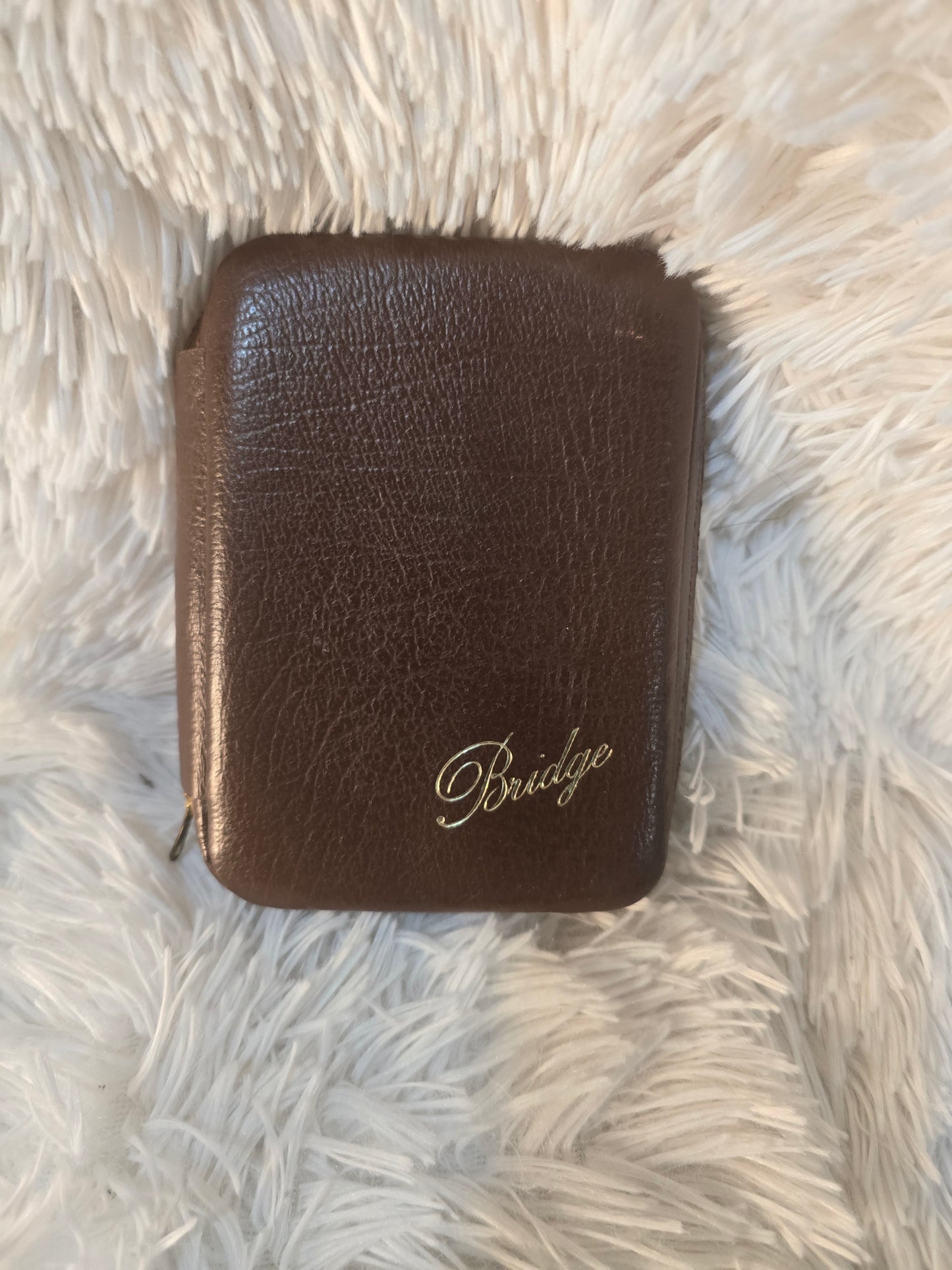 Vintage Bridge Set with Illustrated Playing Cards and Leather Case