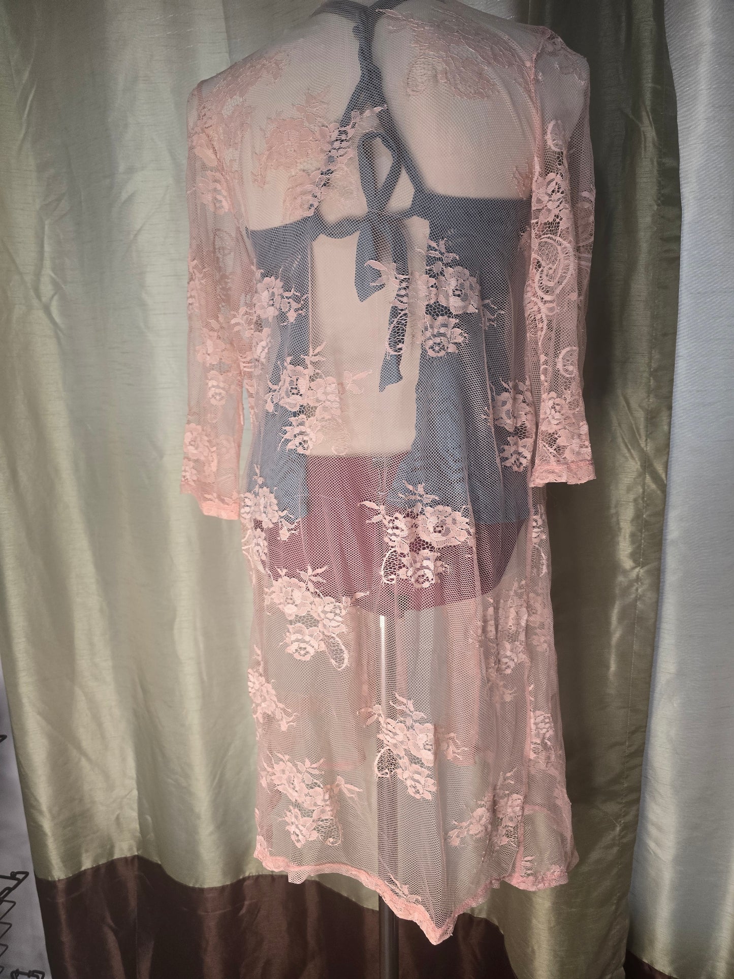 Eve & Maddie Pink Floral Lace Kimono Cover-Up – Size Large