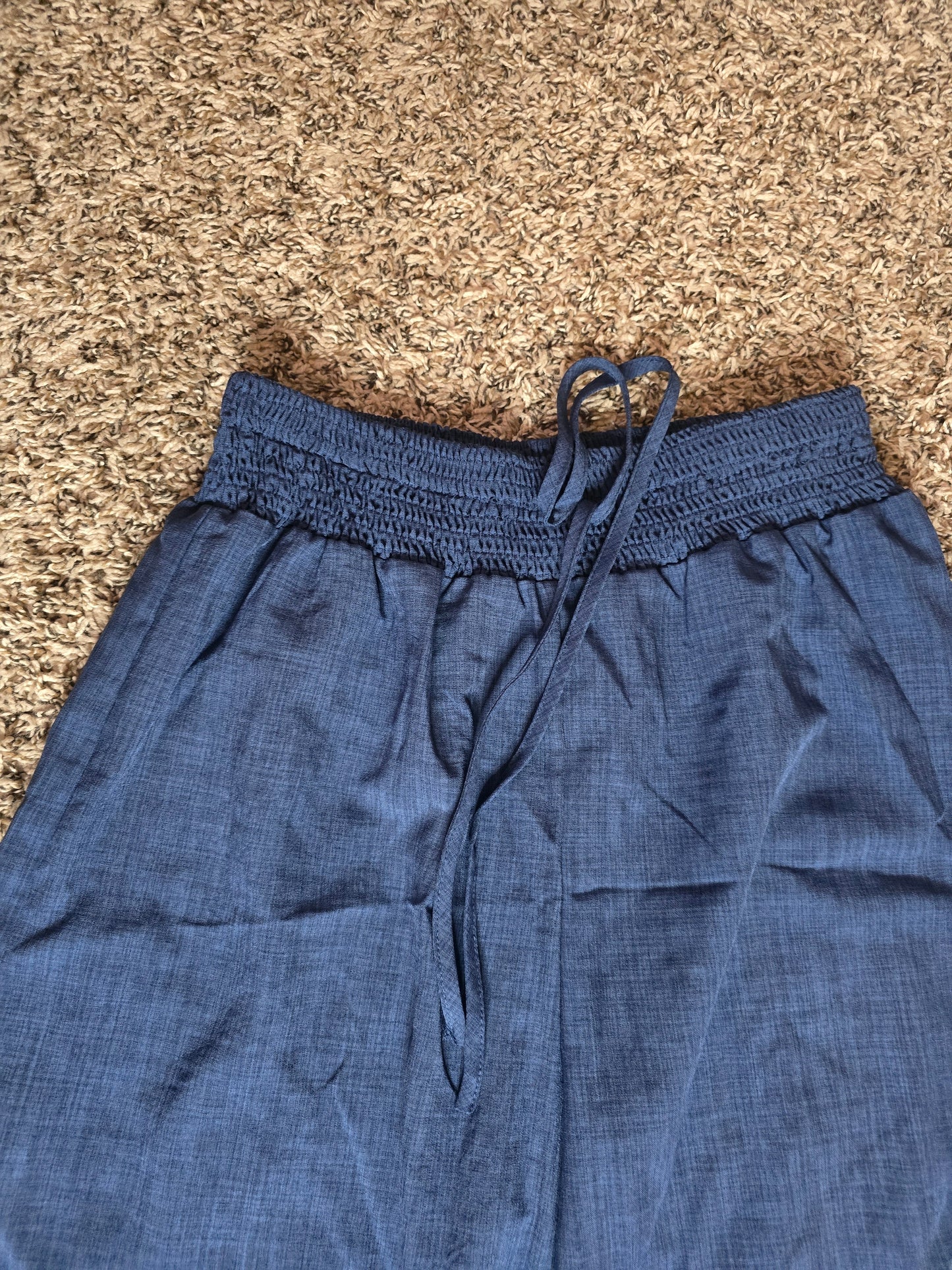 SHEIN Women's Blue Smocked Hem Wide Leg Pants – Size Large