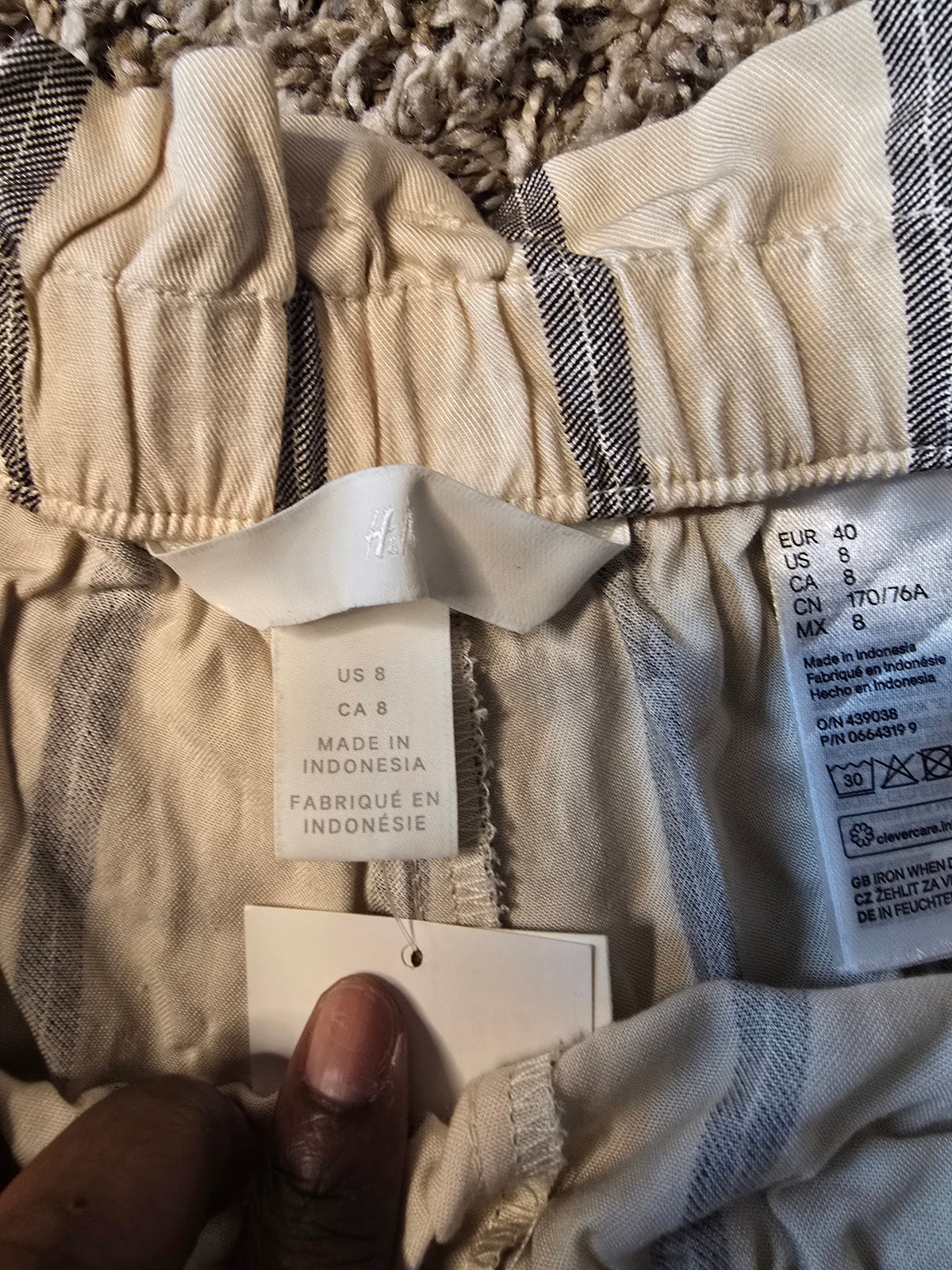 H&M Cream & Black Striped Wide Leg Paperbag Waist Pants Size 8