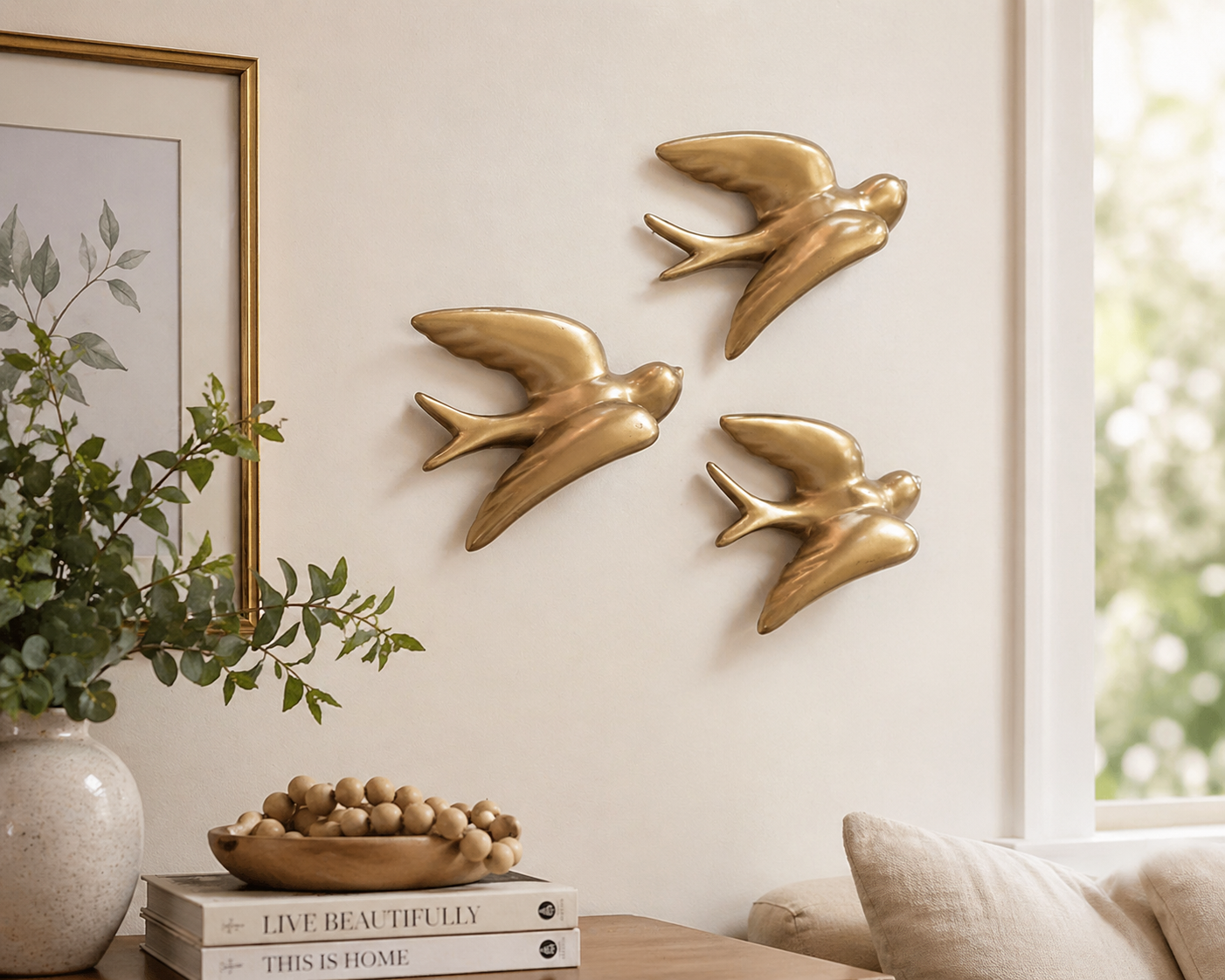 Set of 3 gold color wall decor birds image 0
