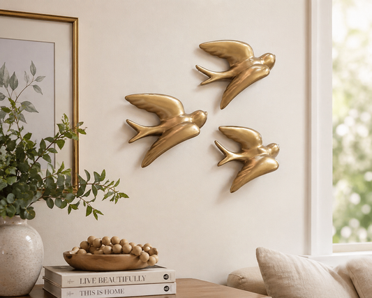 Set of 3 gold color wall decor birds image 0