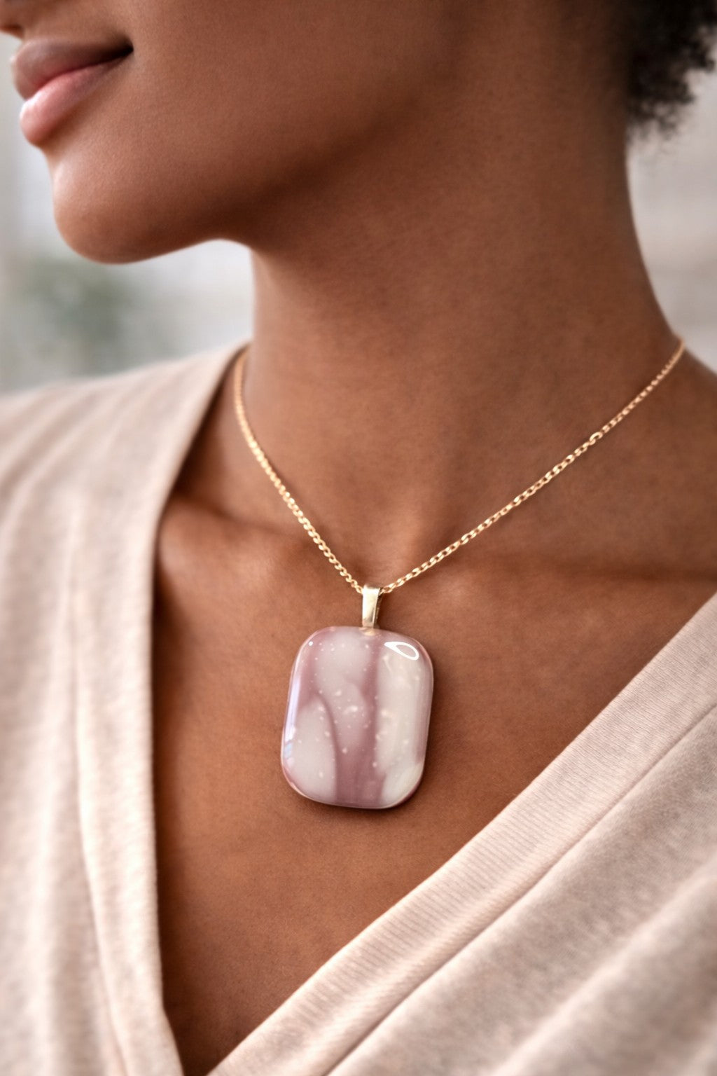 Soft Blush Stone Pendant Necklace image 0