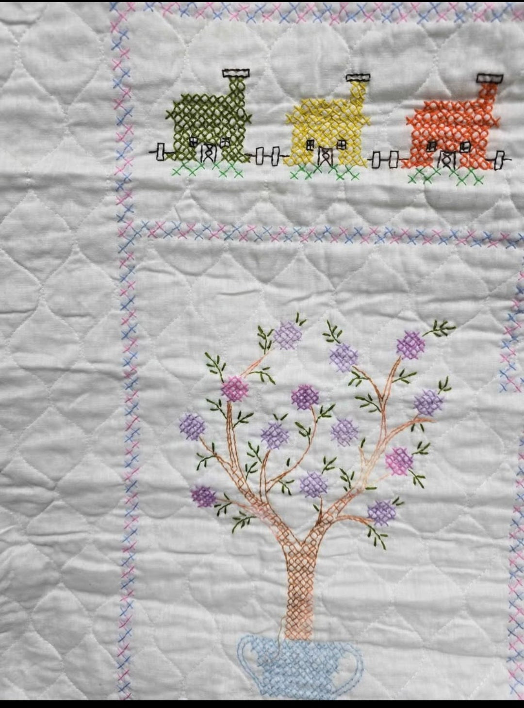 Vintage Cross stitched baby blanket image 1