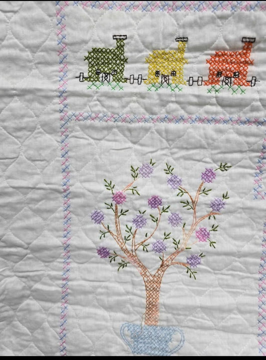 Vintage Cross stitched baby blanket image 1