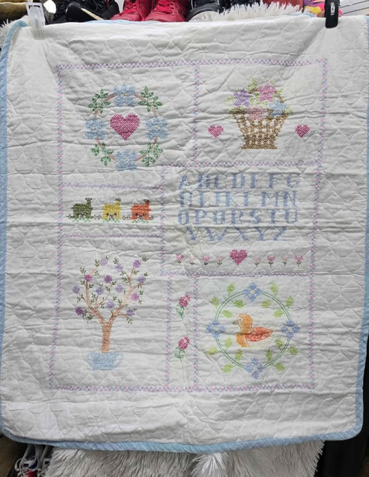 Vintage Cross stitched baby blanket image 0