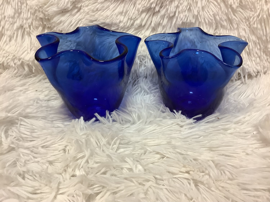 2 Handkerchief style cobalt blue glass vase image 0
