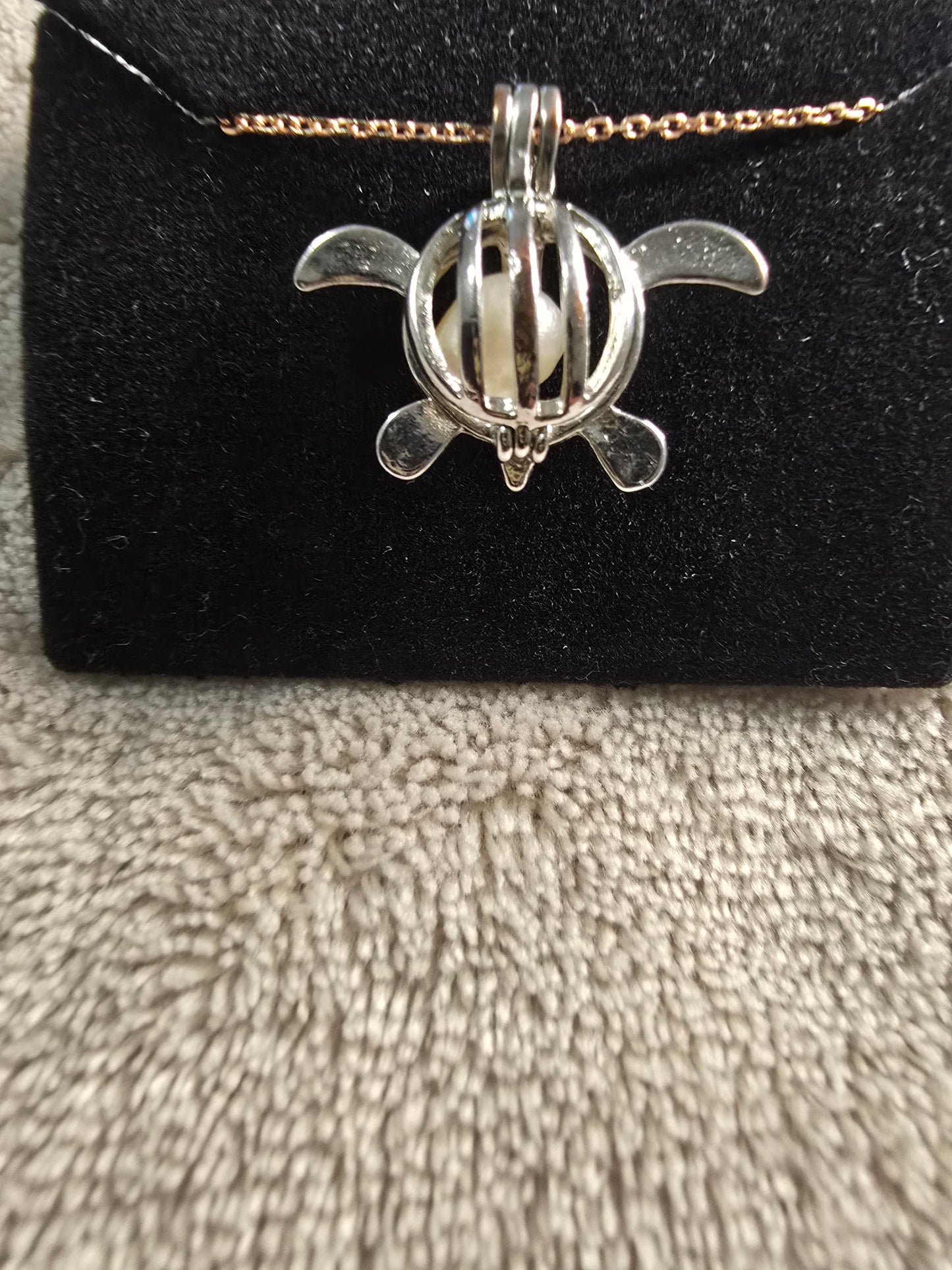 Silver color Sea Turtle Pearl Pendant Necklace image 2