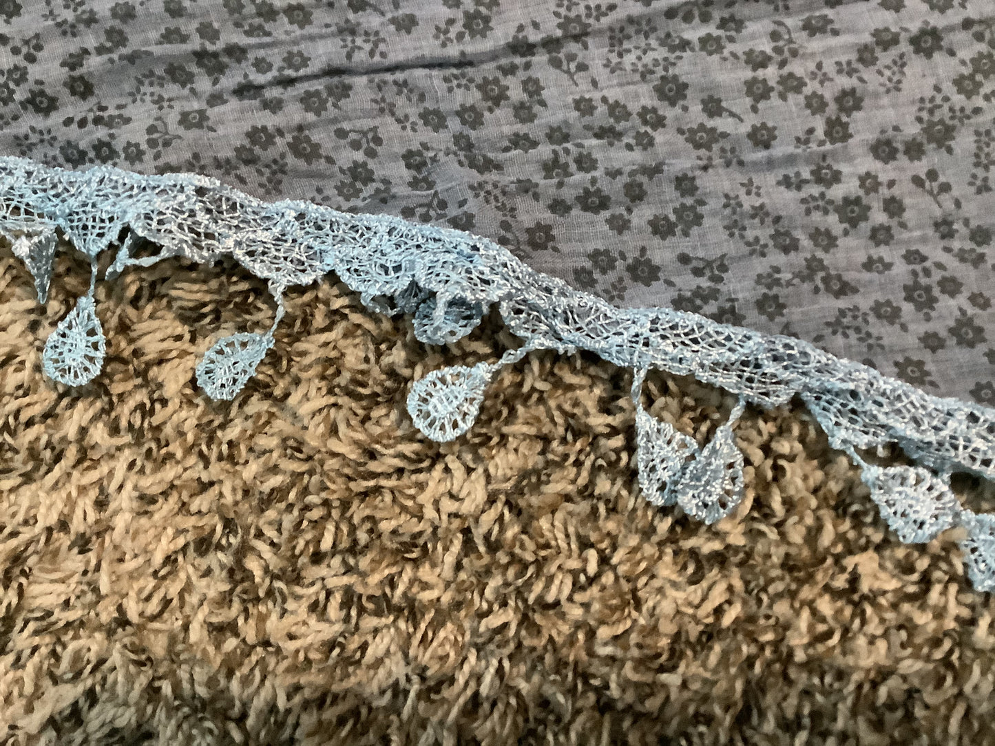 Light Blue Sheer Floral Triangle Scarf with Lace Trim – Boho Chic Style image 3