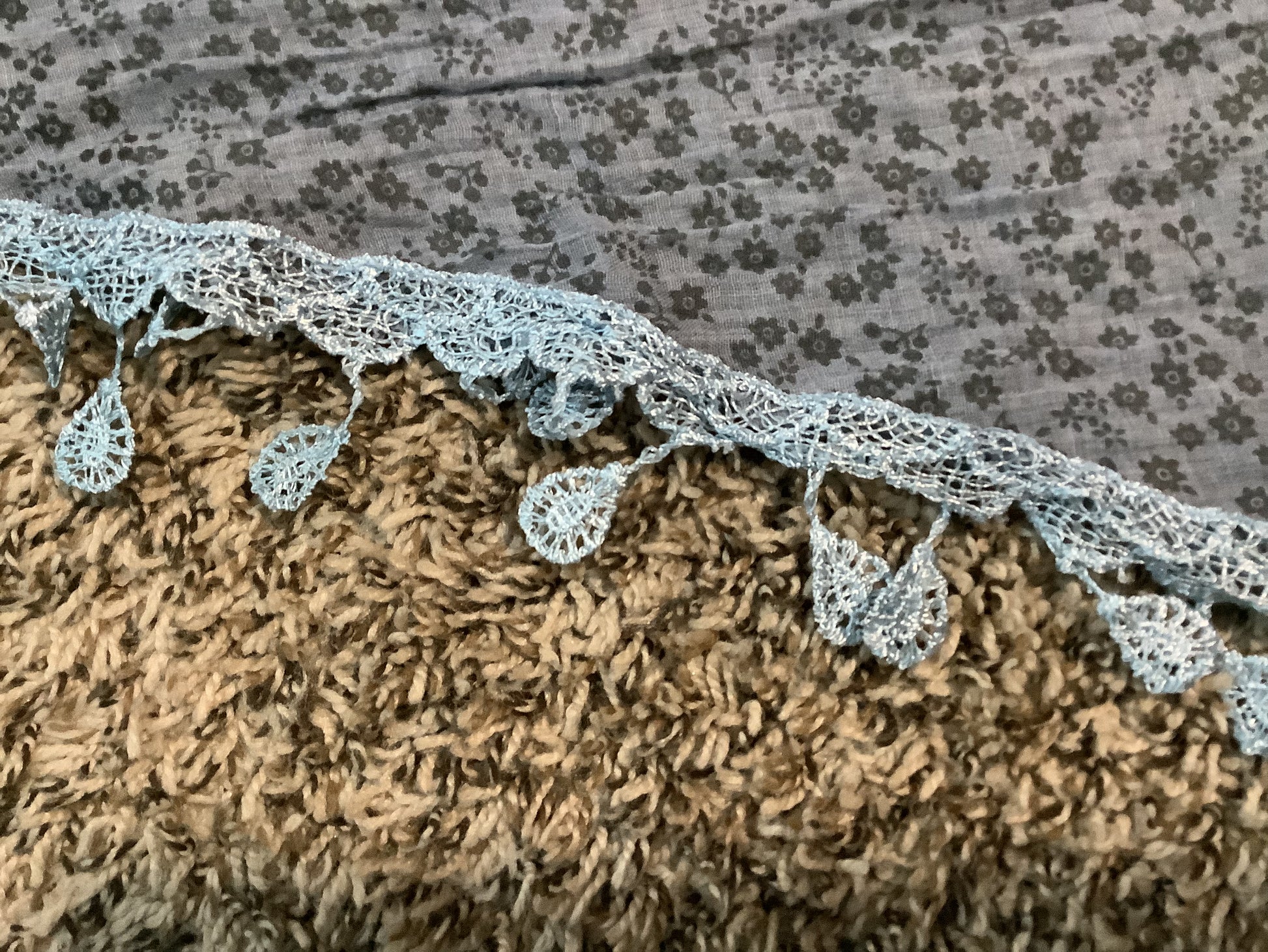 Light Blue Sheer Floral Triangle Scarf with Lace Trim – Boho Chic Style image 3