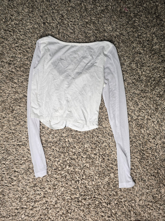 White Mesh Long Sleeve Zip-Front Crop Top