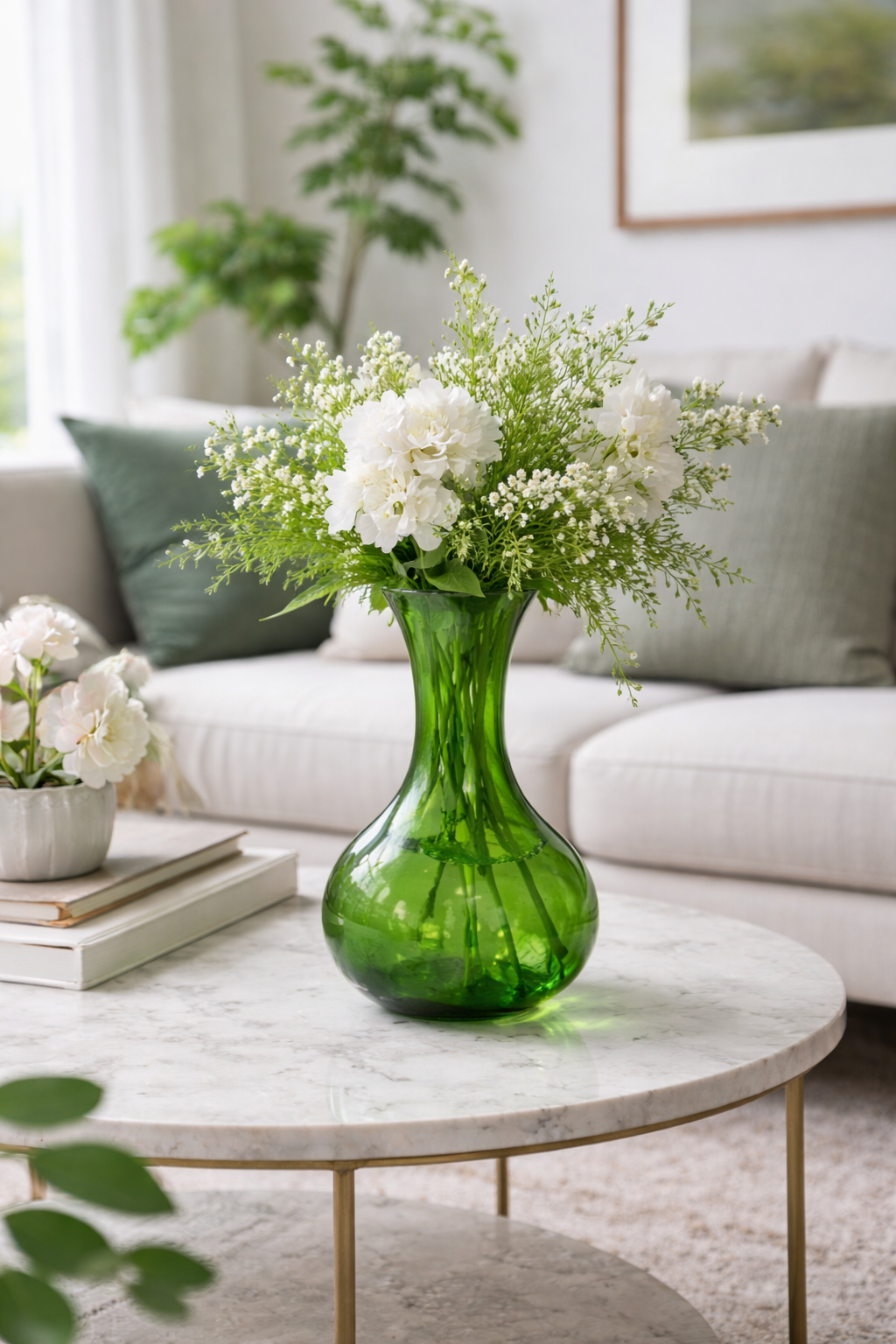 vintage green glass vase image 1