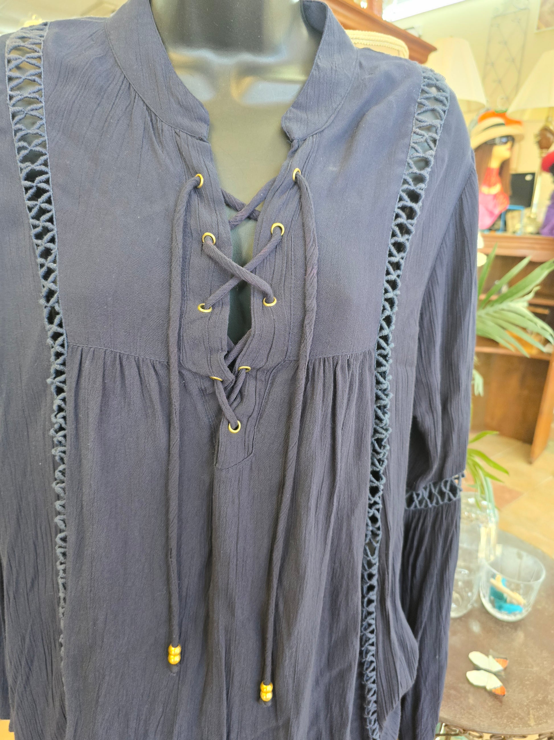 Blue long sleeve blouse size L image 3
