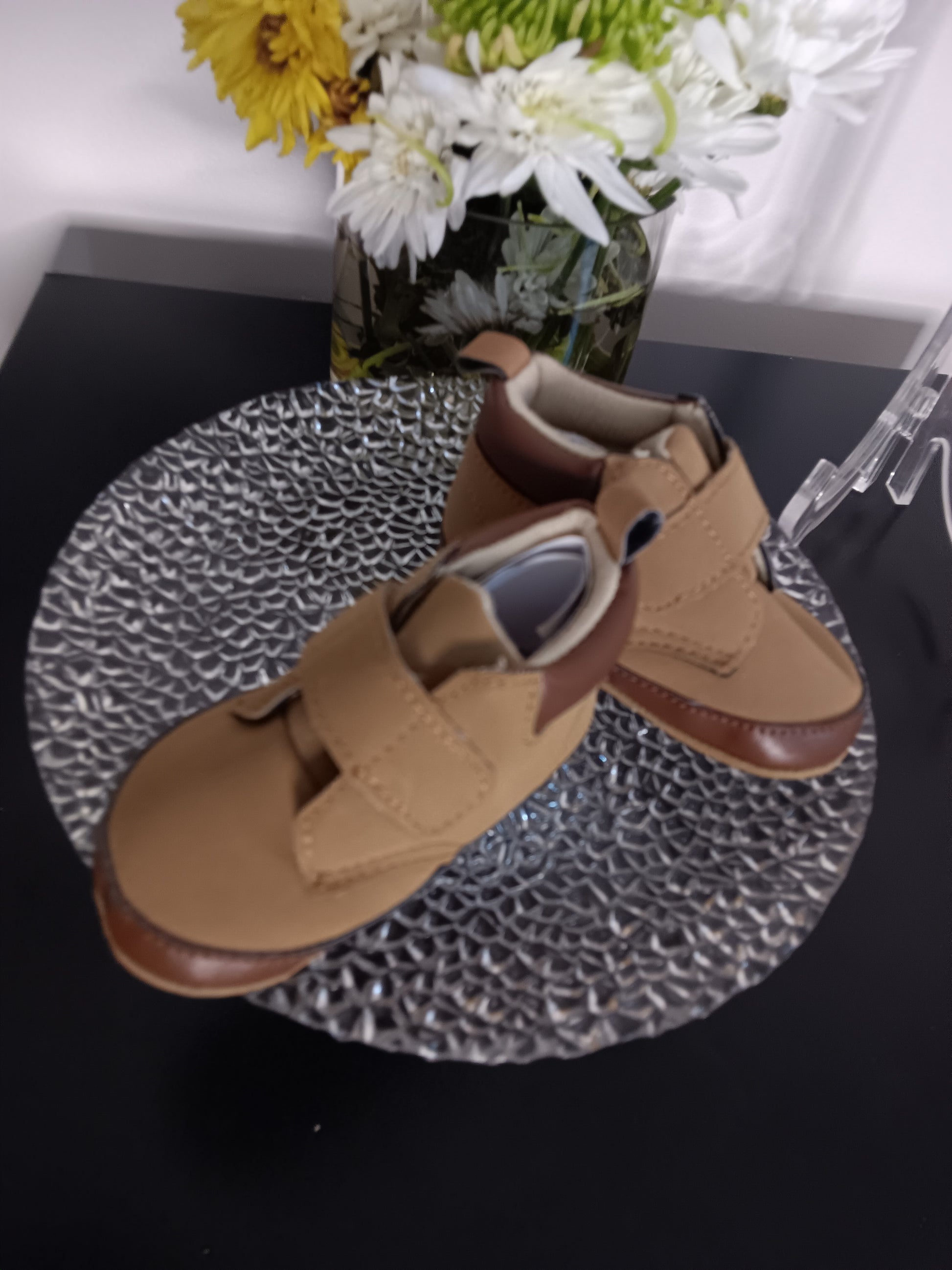 Baby Boys Soft Sole High-Top Crib Shoes – Tan & Brown image 1