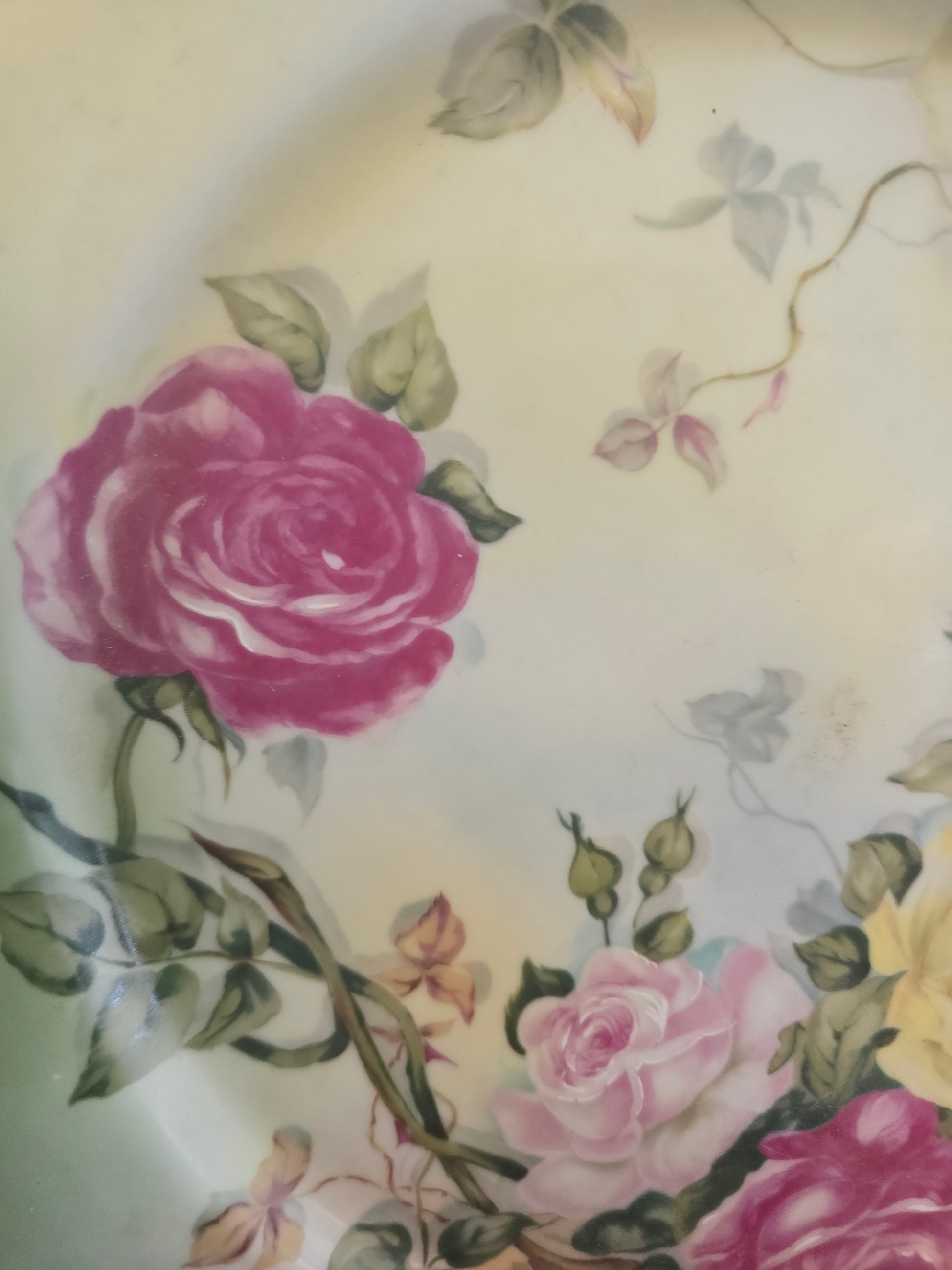 Vintage 1980s reproduction import RS Prussia Plate Pink Red Yellow Roses green image 1