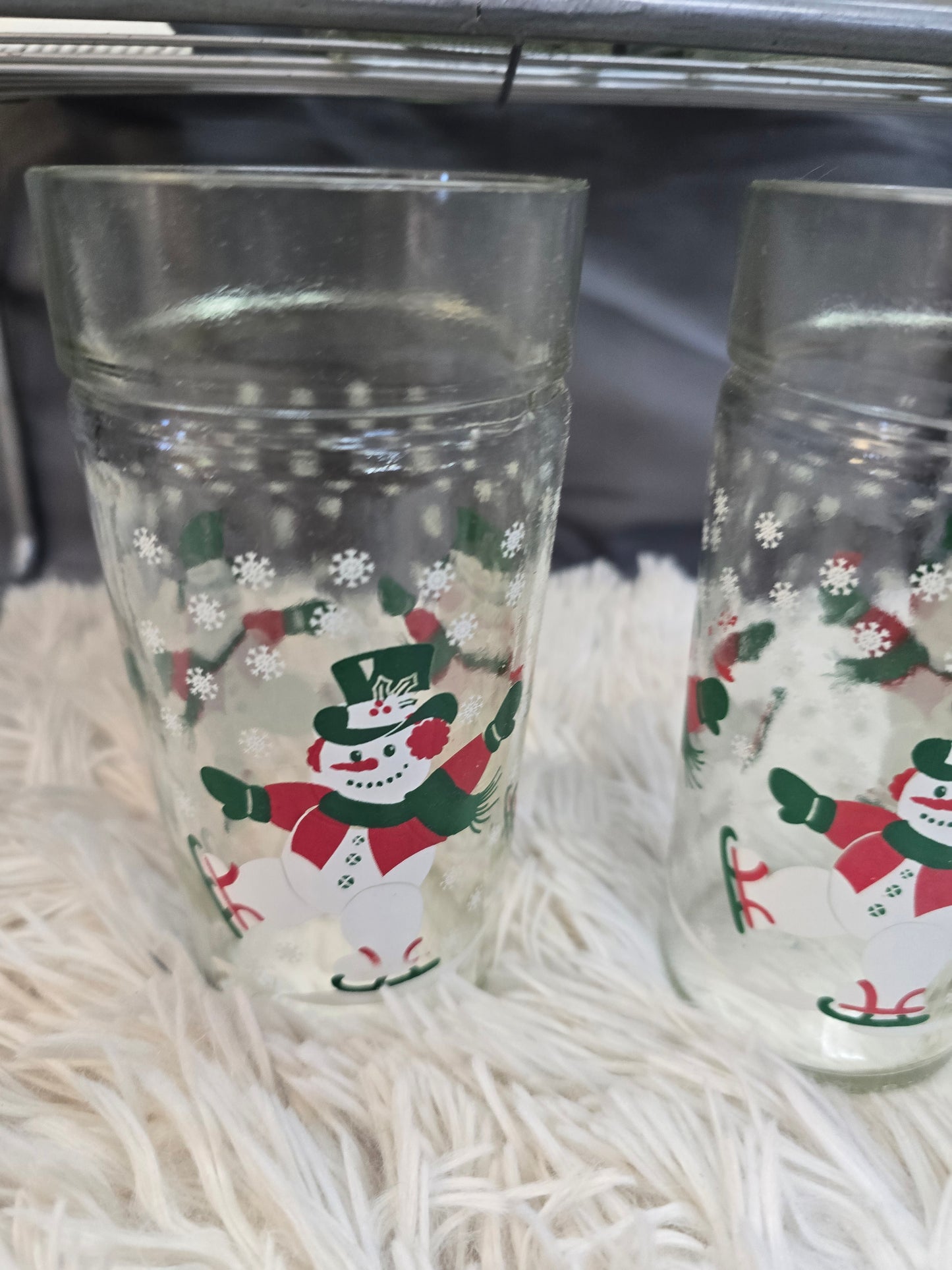 Anchor Hocking Skating Snowmen Jelly Jar Drinking Glasses set of 6  image 2