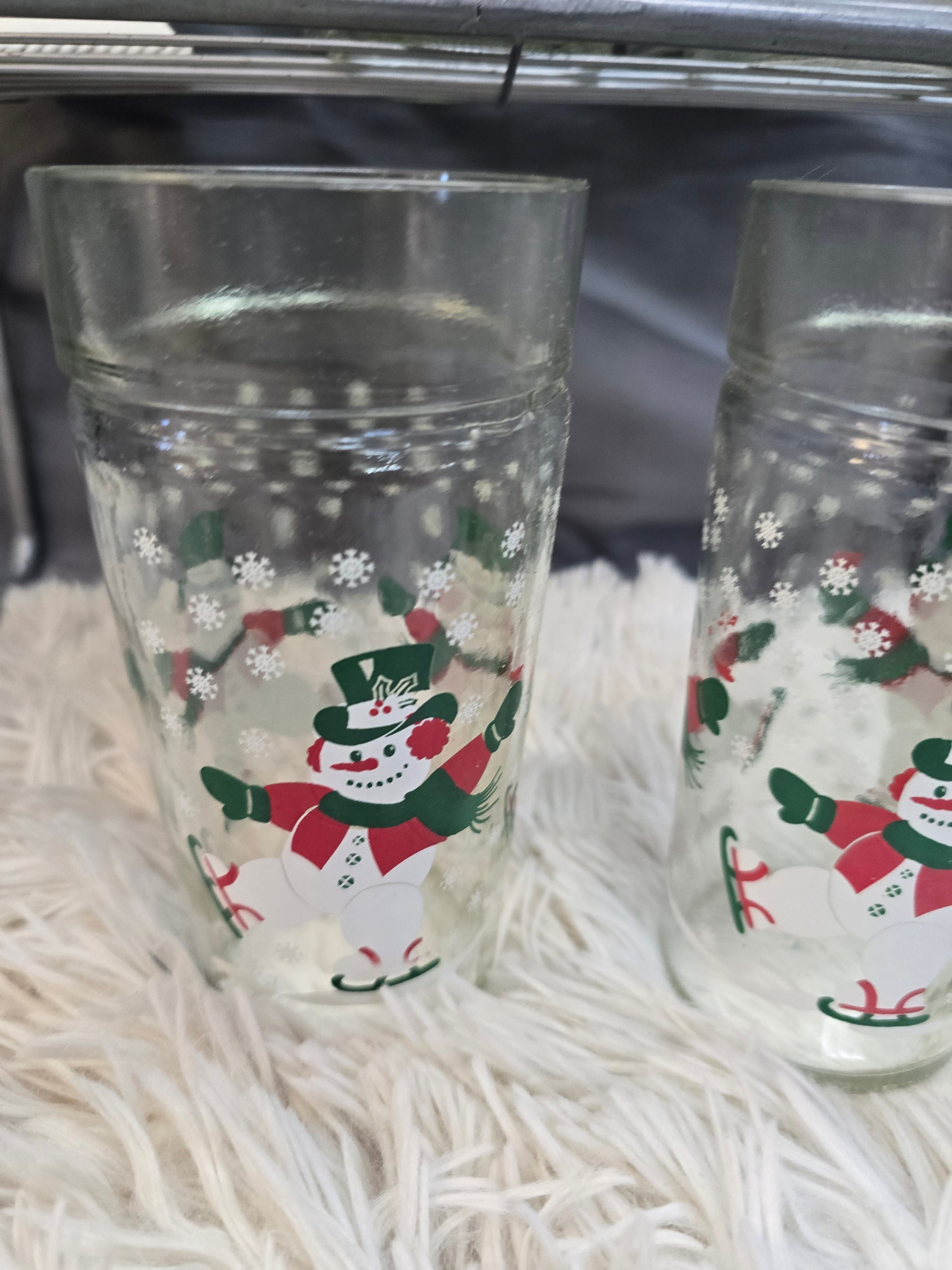 Anchor Hocking Skating Snowmen Jelly Jar Drinking Glasses set of 6  image 2