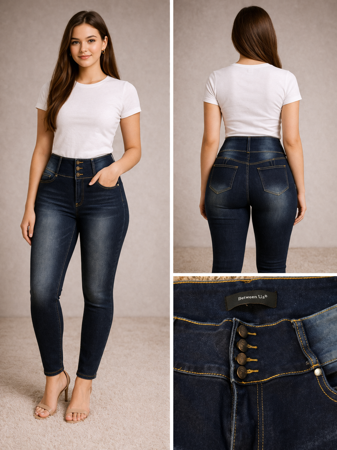 Between Us Women’s High Waist Skinny Jeans size 18 – Dark Wash Button Fly Denim image 0