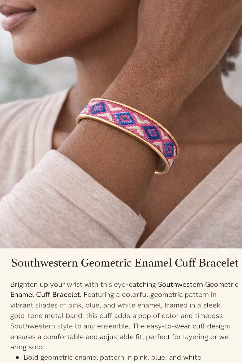 Colorful Geometric Enamel Cuff Bracelet image 0