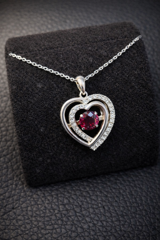 Double Heart Crystal Pendant Necklace image 1