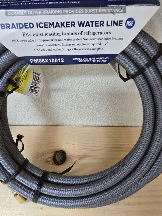 Refrigerator Ice Maker Water Supply Line Universal 12' Braided PEX Hose Tubing image 0