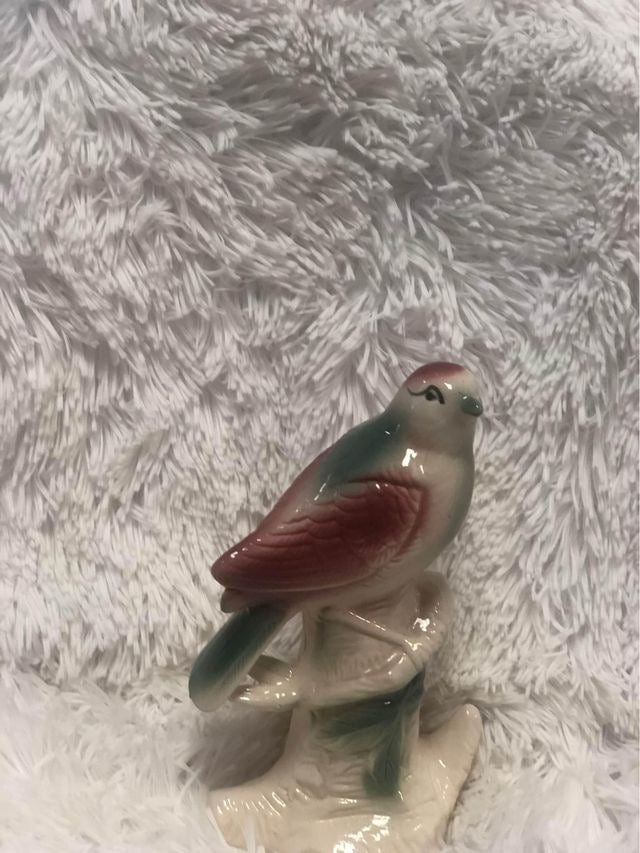 vintage chalkware bird on a branch Statue image 2