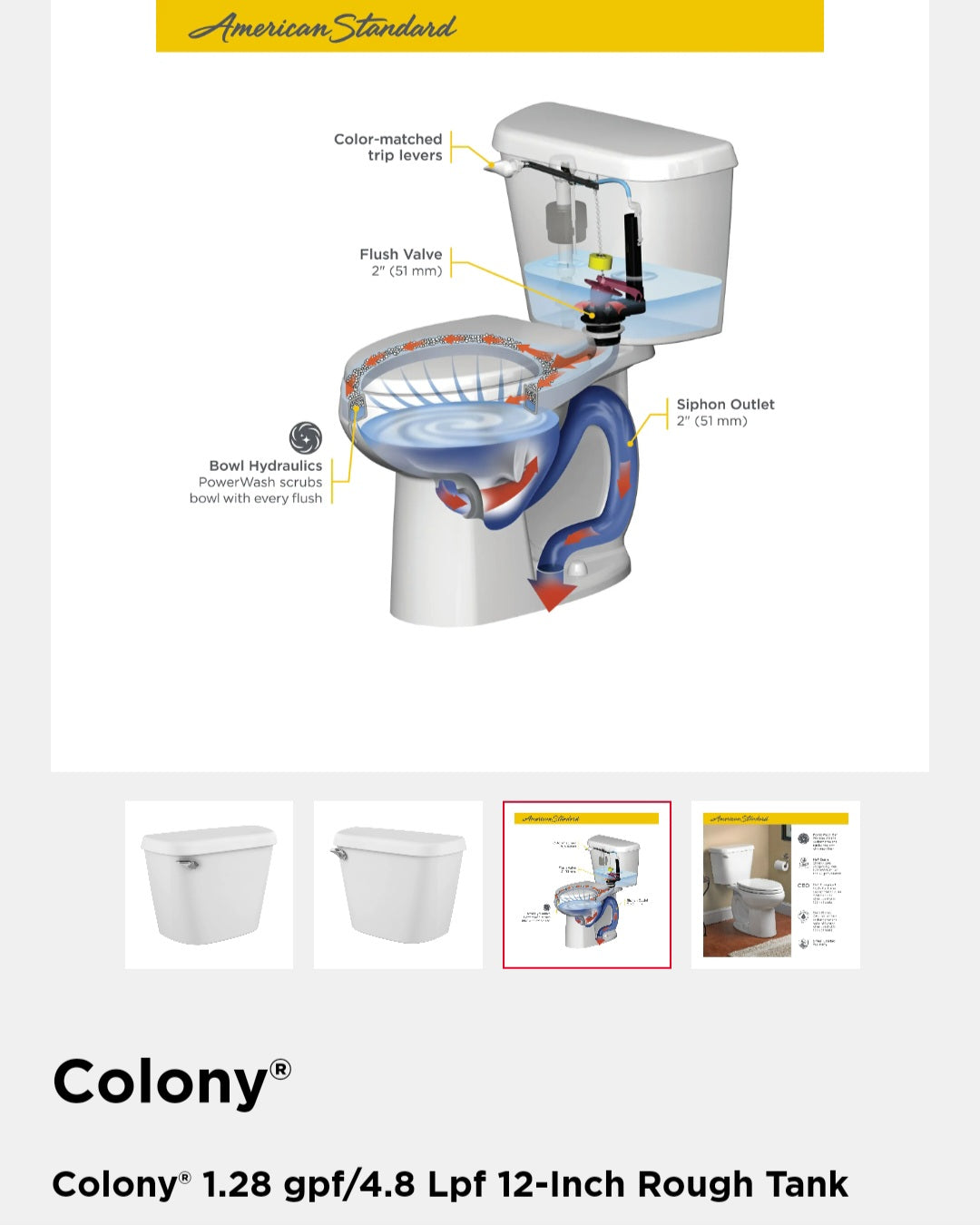 Colony® 1.28 gpf/4.8 Lpf 12-Inch Rough Tank image 2