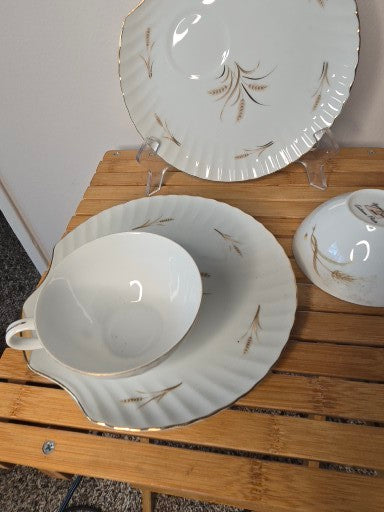 Vintage Wheat Pattern Fine China Tea Cup Set image 1