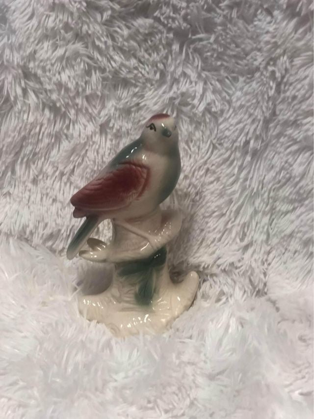 vintage chalkware bird on a branch Statue image 3