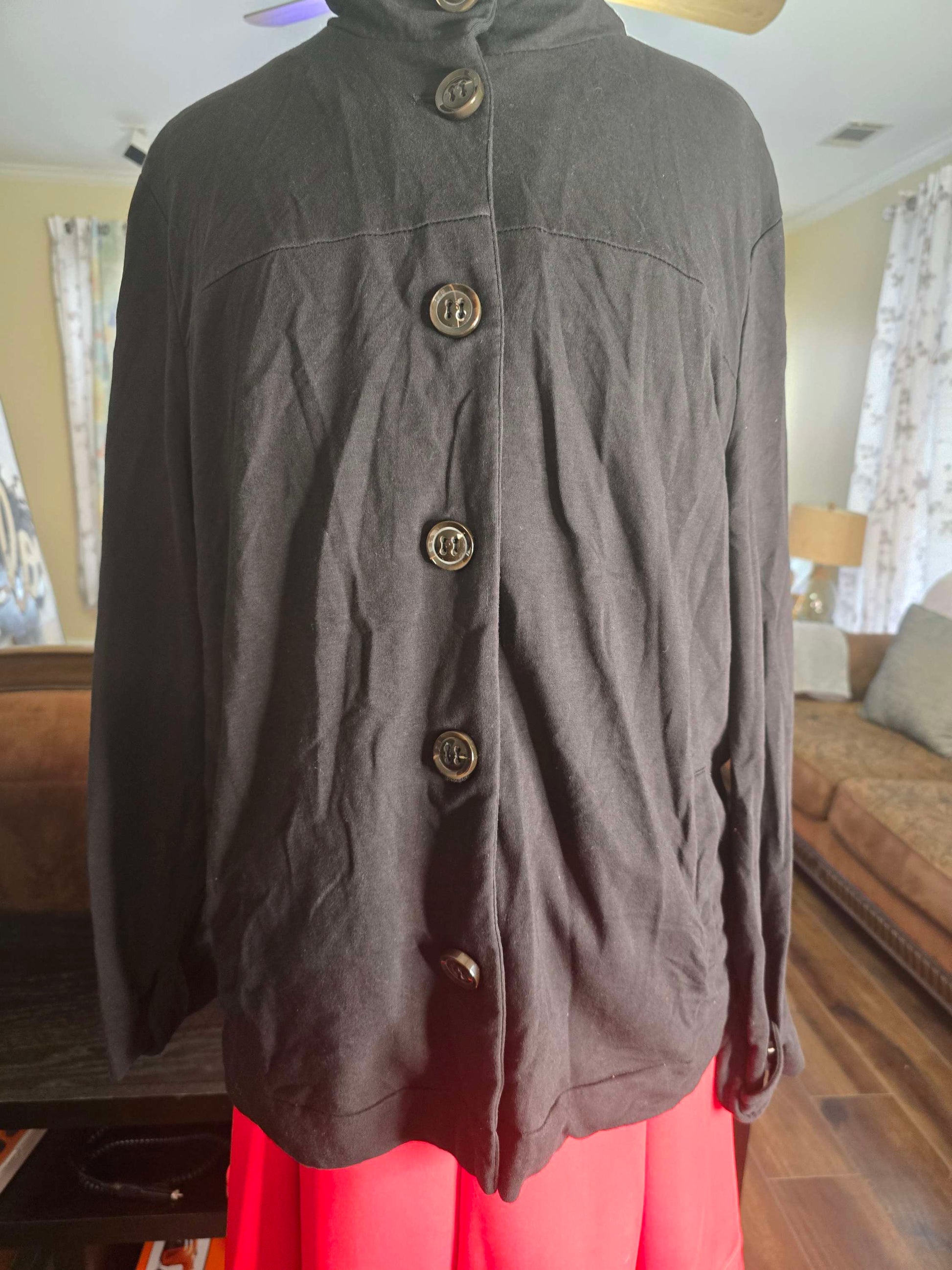 Talbots black button front sweater with side pockets 1X image 1