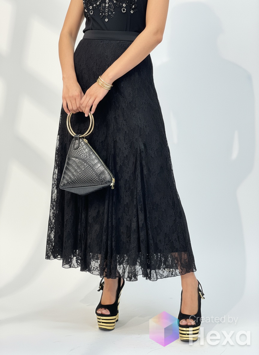 I.N Studio black knee length lace skirt size PM image 0