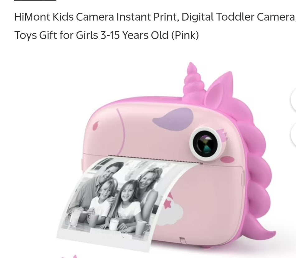 Kids Unicorn Instant Print Camera with 32GB Card – Pink image 1